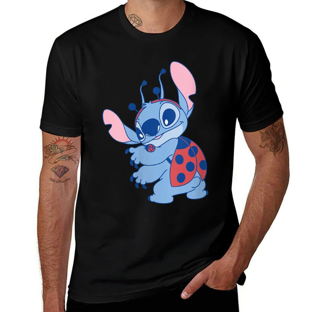 Womens Disney Lilo  Stitch Cute Pastel Spring Ladybug Stitch  Polyester Blend T-Shirt