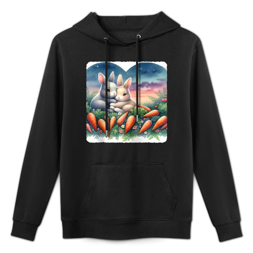 Rabbits Snuggle Among Heart-Carrots, Dusk Raglan Baseball Shrink-Resistant Hoodie