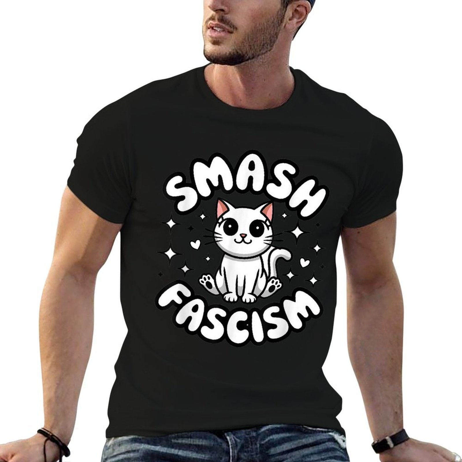 Smash Fascism, Funny Anti-Fascism Cat  Relaxed-fit T-Shirt