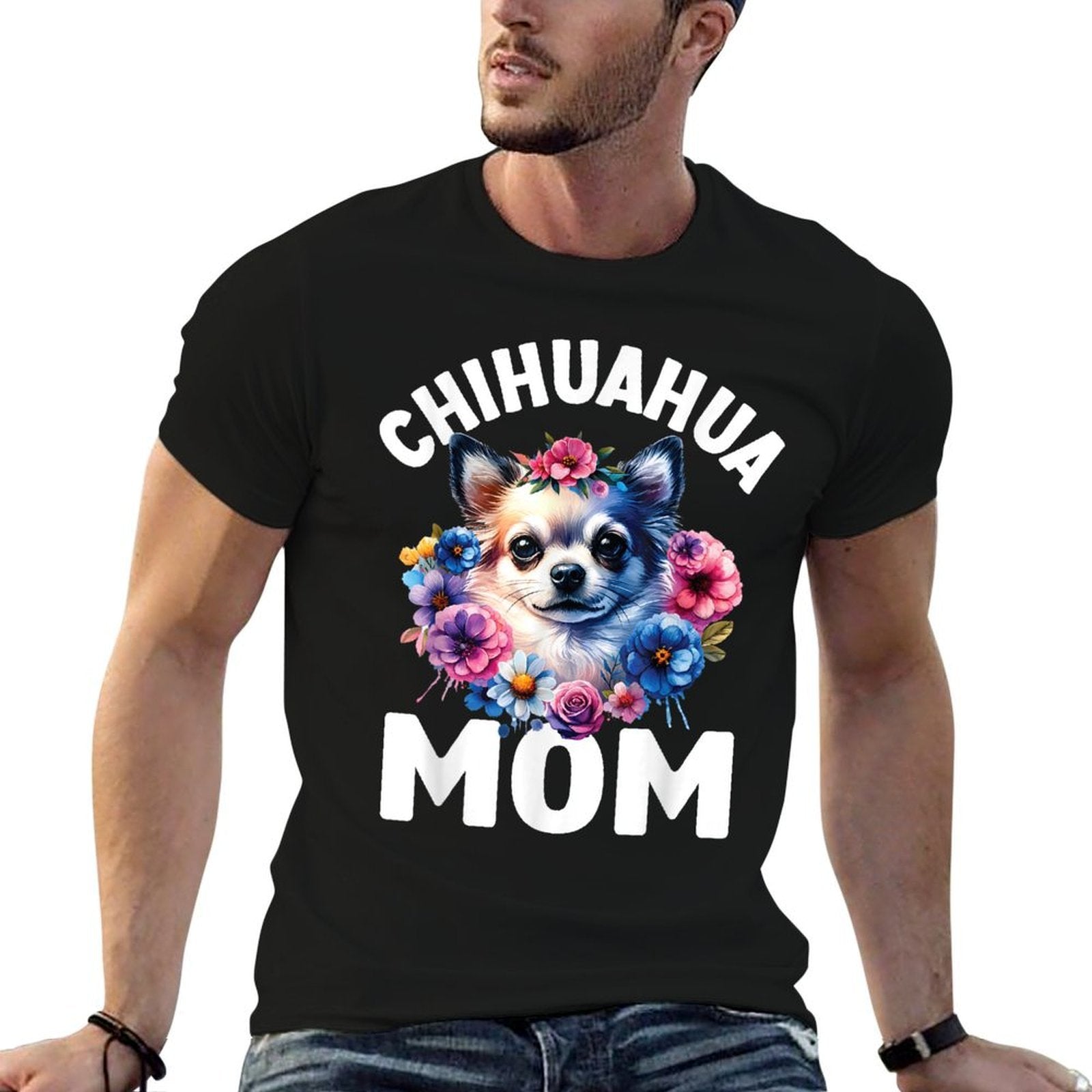 Watercolor Floral Chihuahua Mama Dog Lovers Mothers Day  Slim-fit Cut T-Shirt