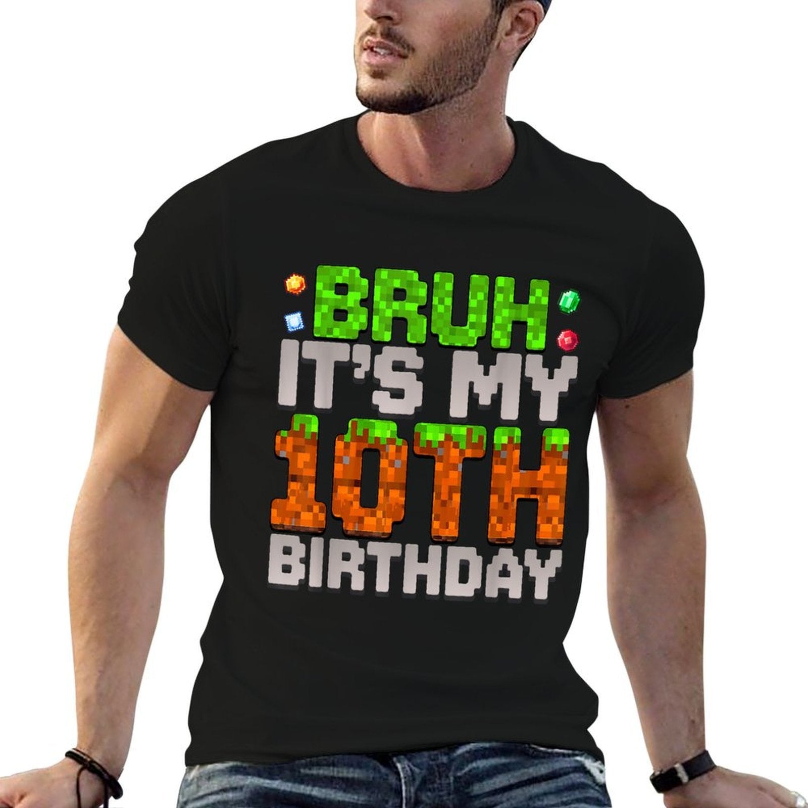 Funny Birthday Boy Bruh It's My 10th Birthday Gamer Pixel  Versatile T-Shirt