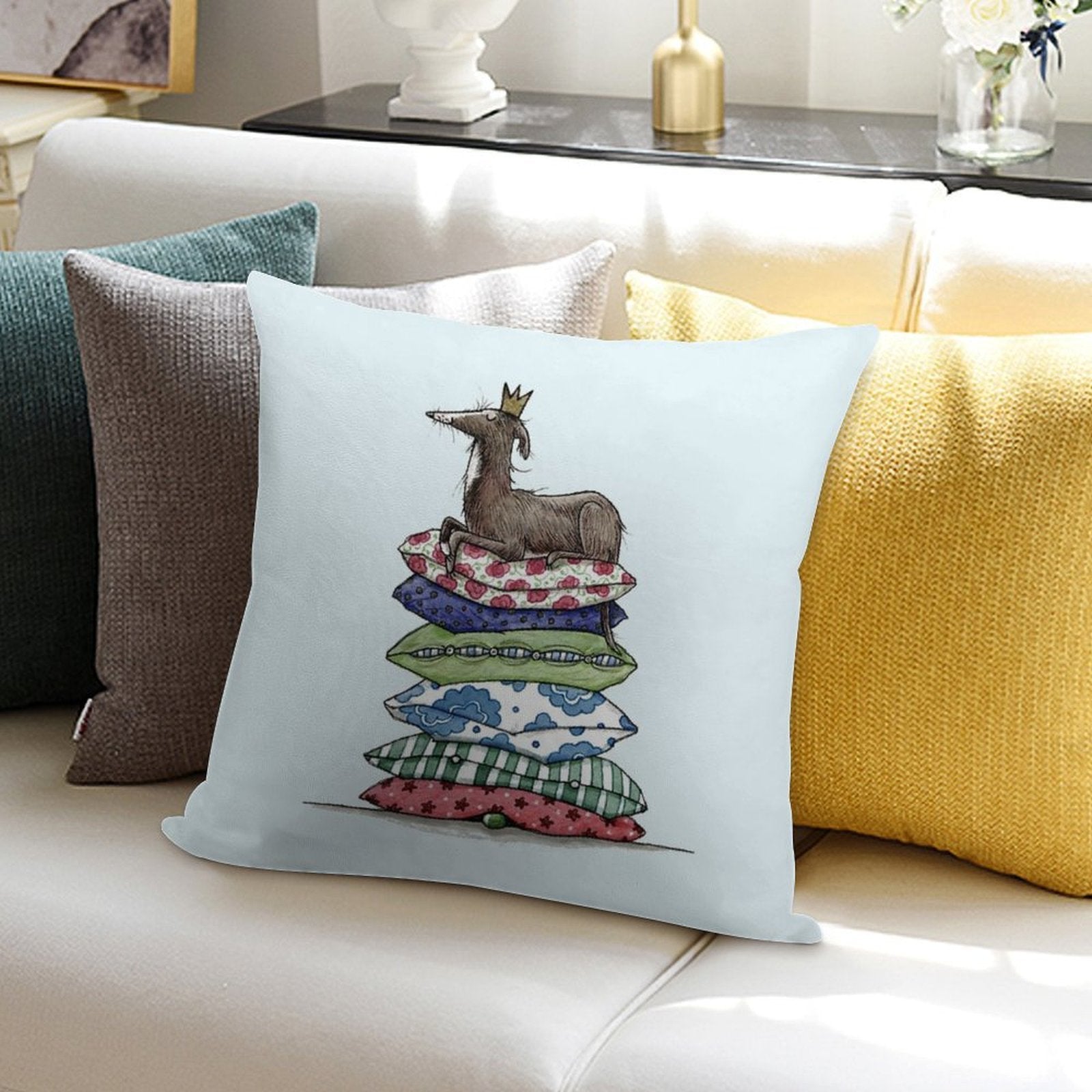 Princess On The Pea - Greyhound - Galgo - Whippet - Italian Greyhound Soft Fade-Resistant Throw Pillow