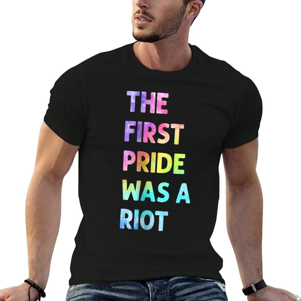 The First Pride Was A Riot Rainbow Watercolor  Rolled Sleeves T-Shirt