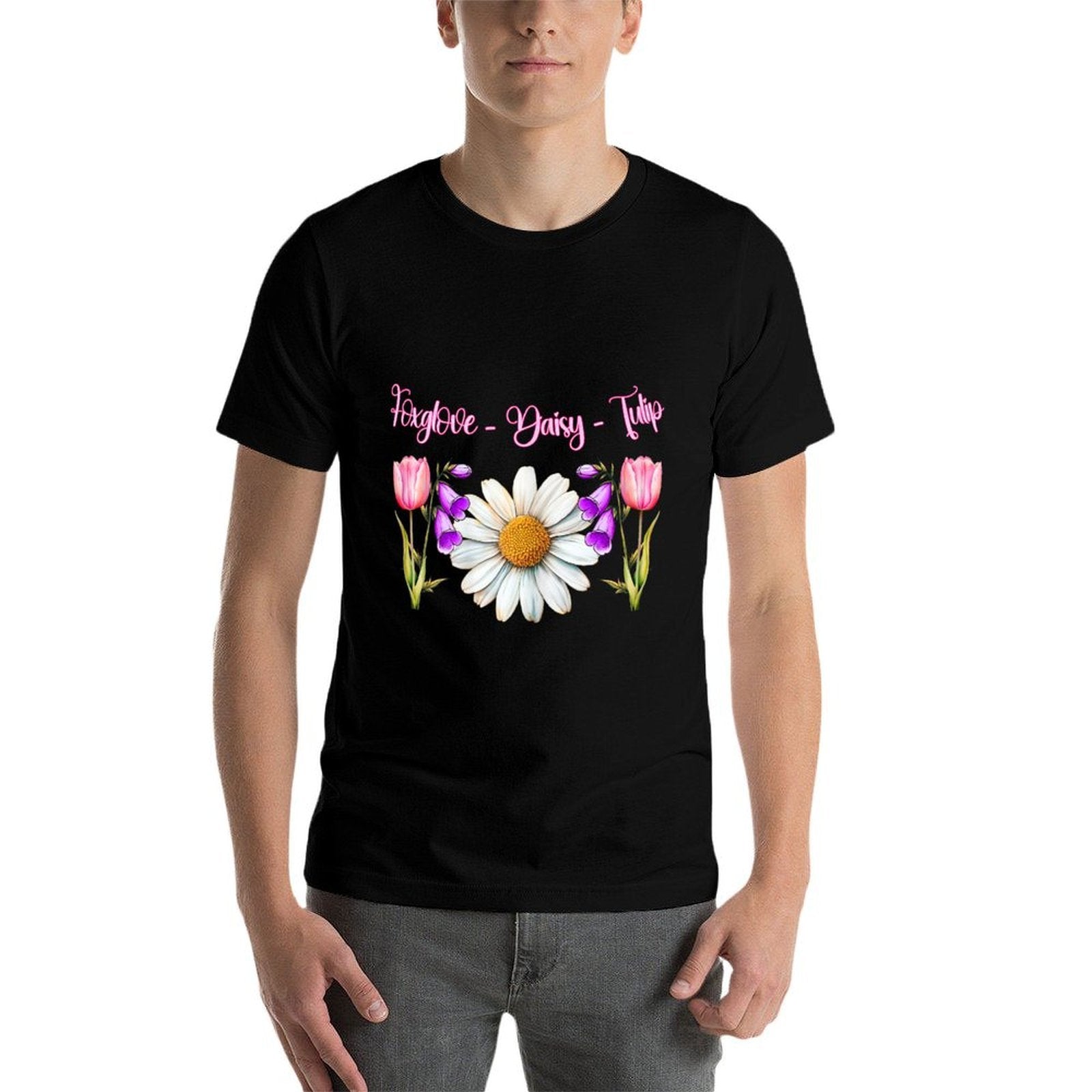 Foxglove Daisy Tulip Botanical Flower – Vintage Floral Art  Polyester Blend T-Shirt