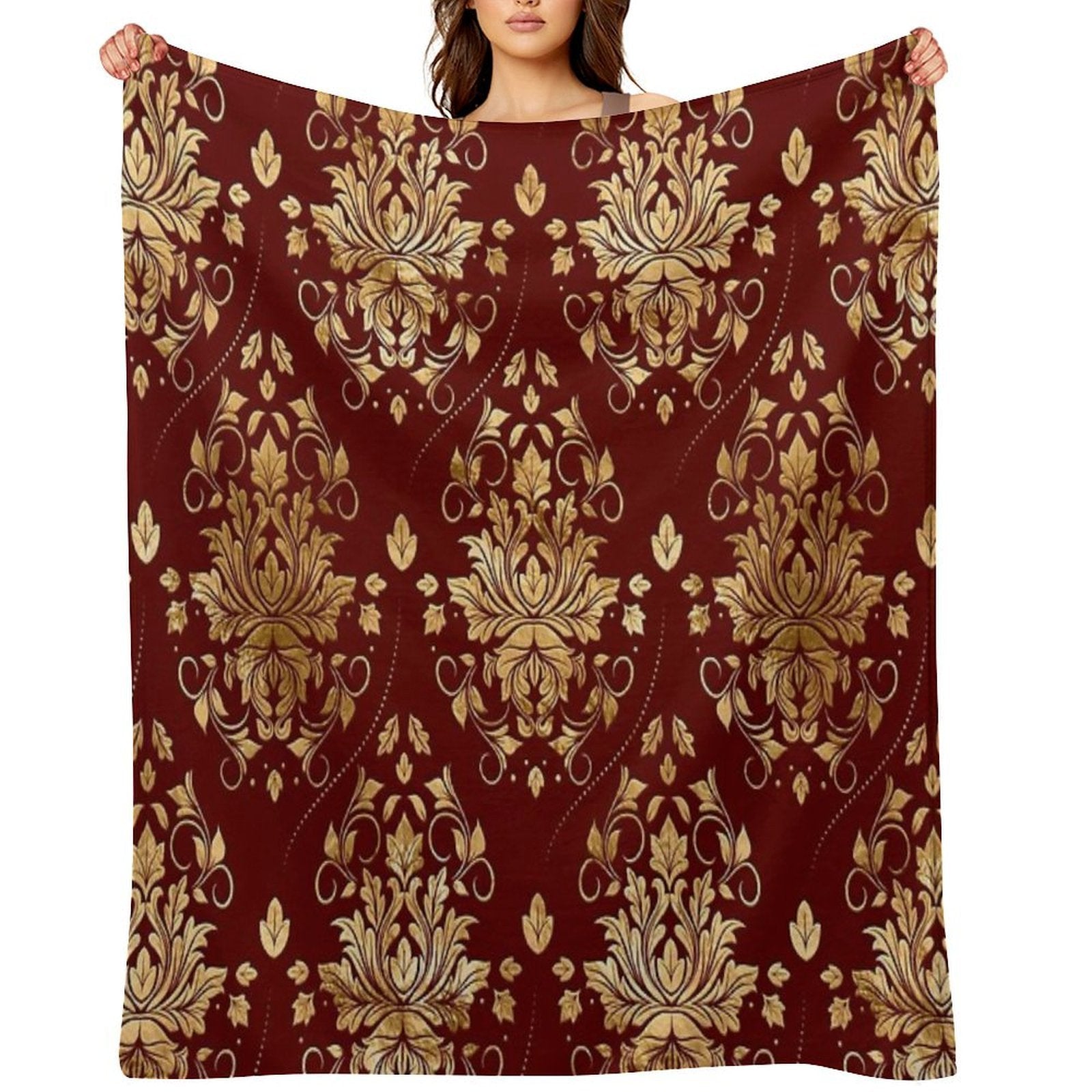 Oriental Vintage Damask Pattern - Red And Gold Eco-conscious Throw Blanket