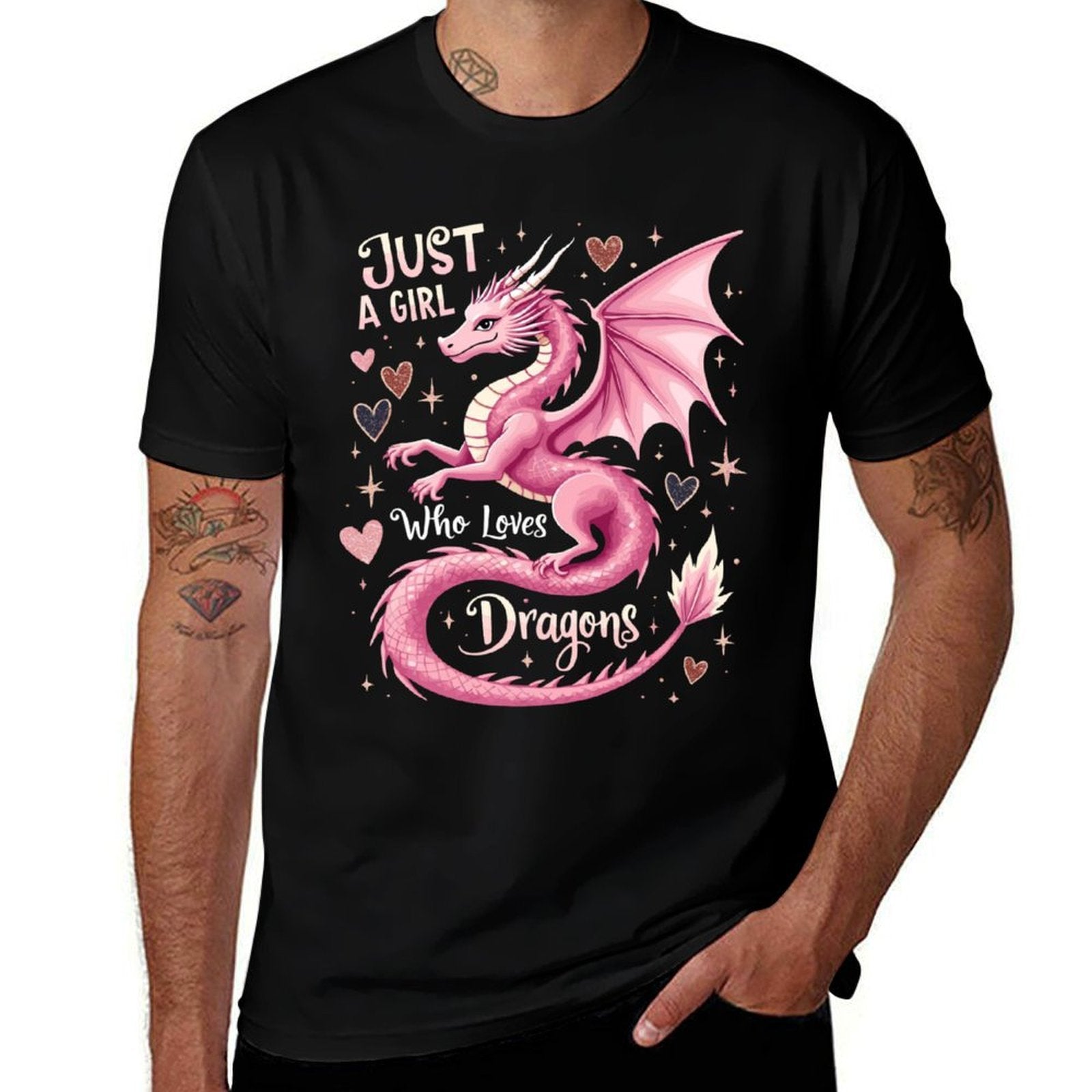 Just A Girl Who Loves Dragons, Pink Dragon Design  Summer-ready Fabric T-Shirt
