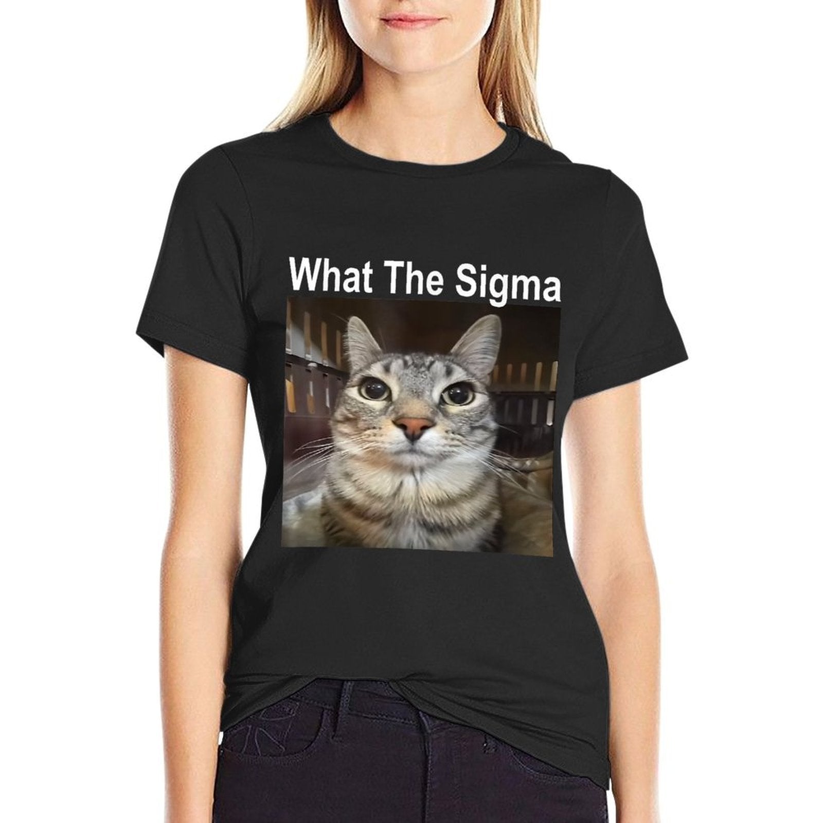 Funny Meme Cat What The Sigma Cute Cat Meme Quote for Men Women Kids  Wrinkle-resistant T-Shirt