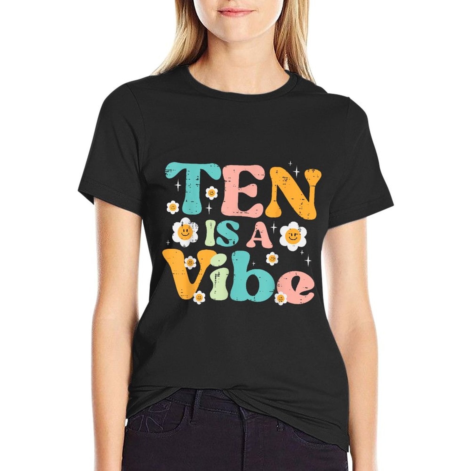 10th Birthday 10 Is A Vibe Retro Bday Groovy Girls Kids  Vintage-inspired T-Shirt