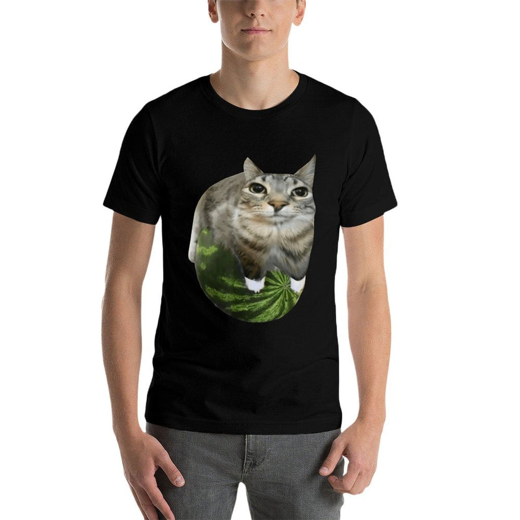 Watermelon Cat Meme  High-quality Stitching T-Shirt
