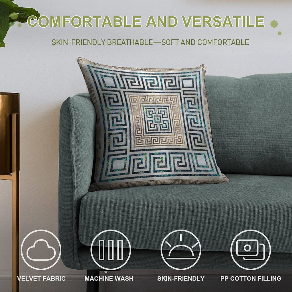Greek Key Ornament - Greek Meander -Abalone And Gold Soft Ultra-Soft Texture Throw Pillow