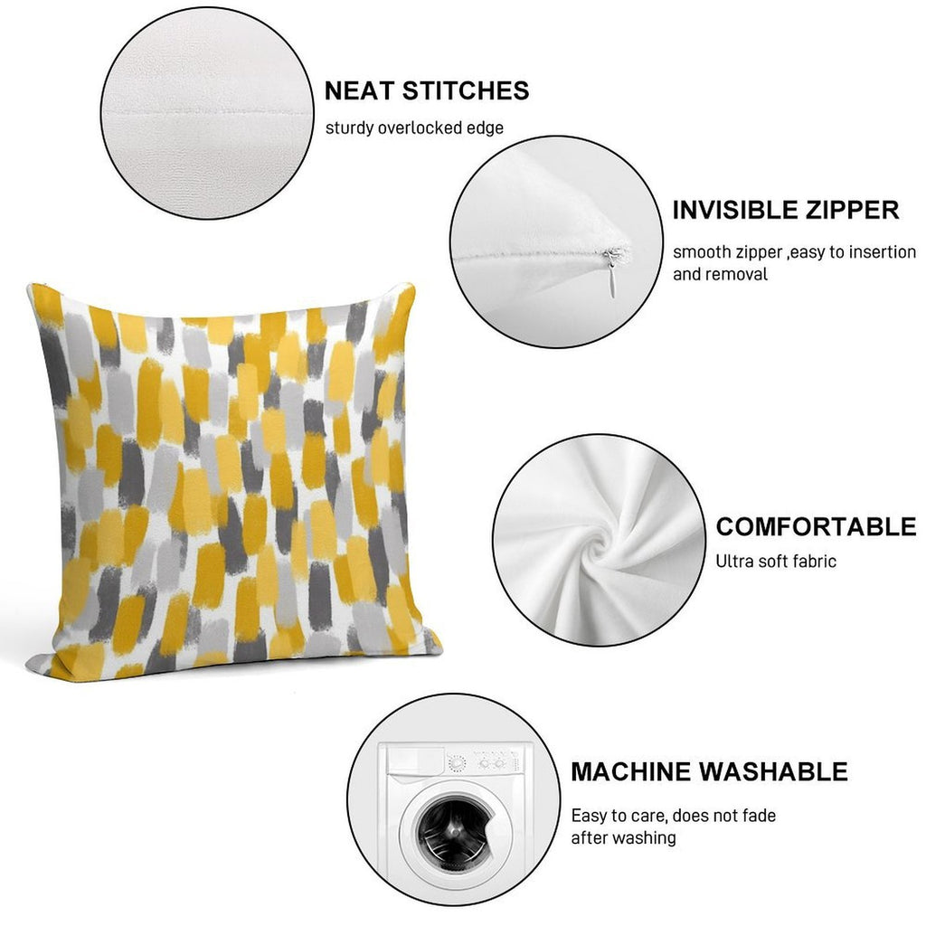 Grey And Mustard Yellow Paint Brush Effect Soft Washable Throw Pillow