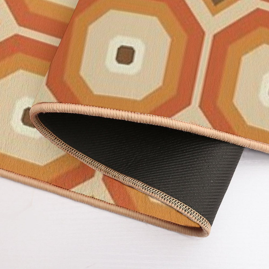 Brown, Orange And Ivory Geometric Retro Octagon Pattern  Non-Slip Bath Mat