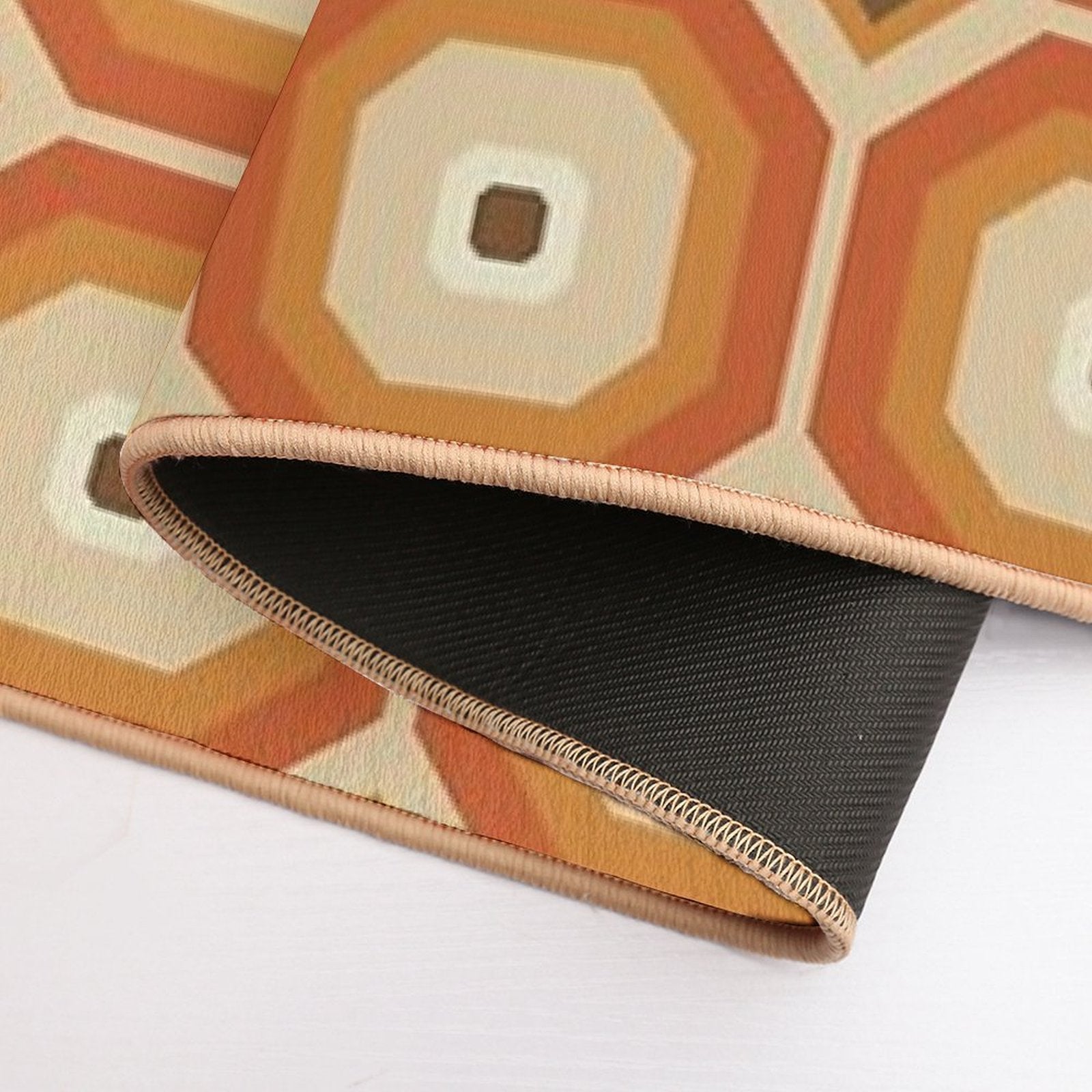 Brown, Orange And Ivory Geometric Retro Octagon Pattern  Non-Slip Bath Mat