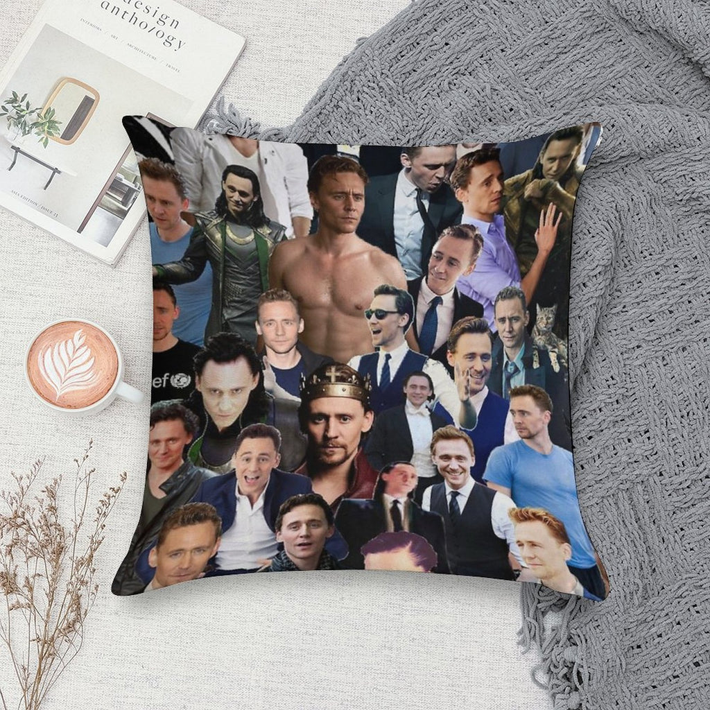 Tom Hiddleston Collage Soft Short Plush Fabric Throw Pillow