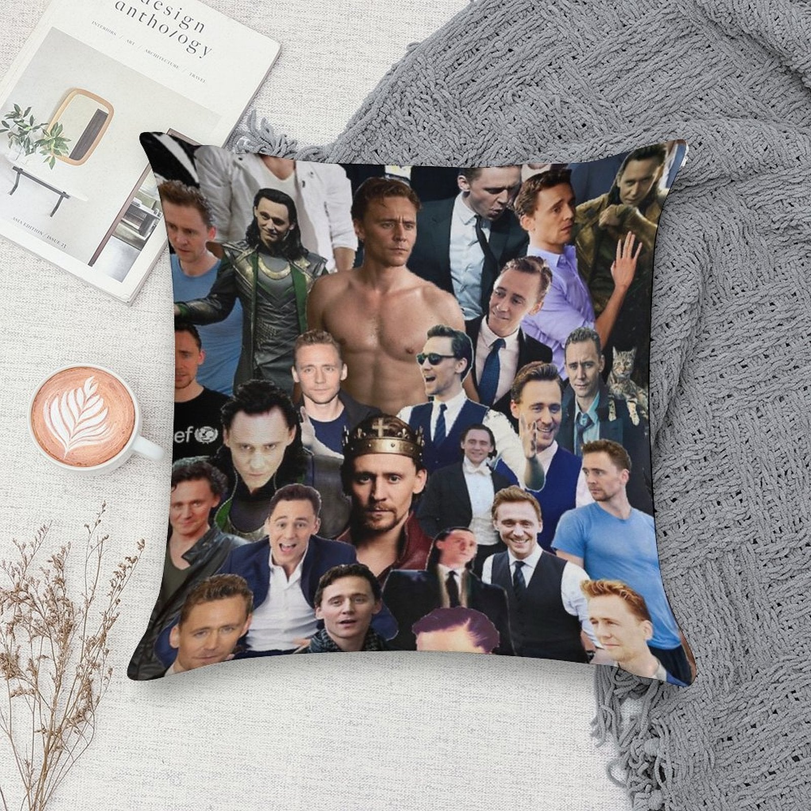Tom Hiddleston Collage Soft Short Plush Fabric Throw Pillow