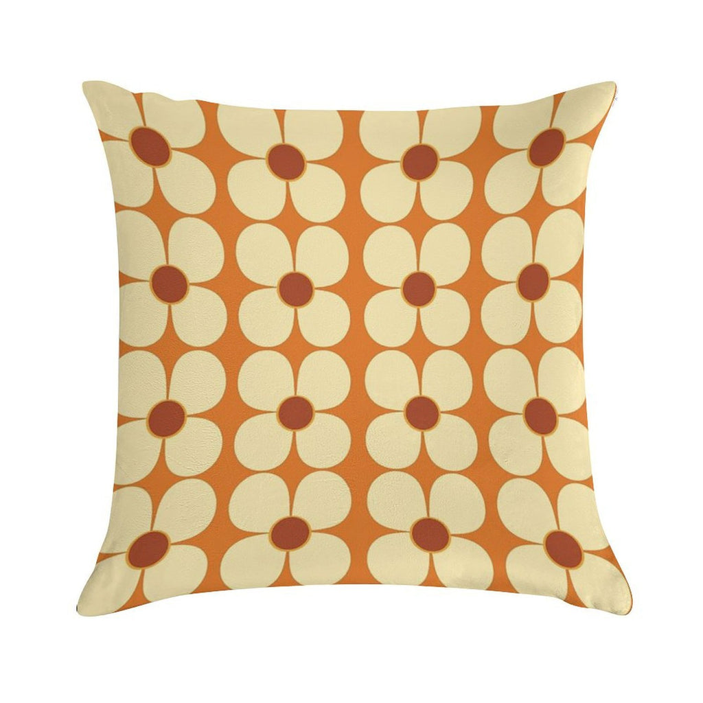 Retro Land Flower Power Orange And Cream Soft Shrink-Resistant Throw Pillow