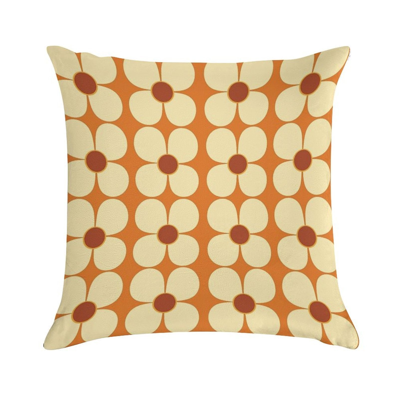 Retro Land Flower Power Orange And Cream Soft Shrink-Resistant Throw Pillow