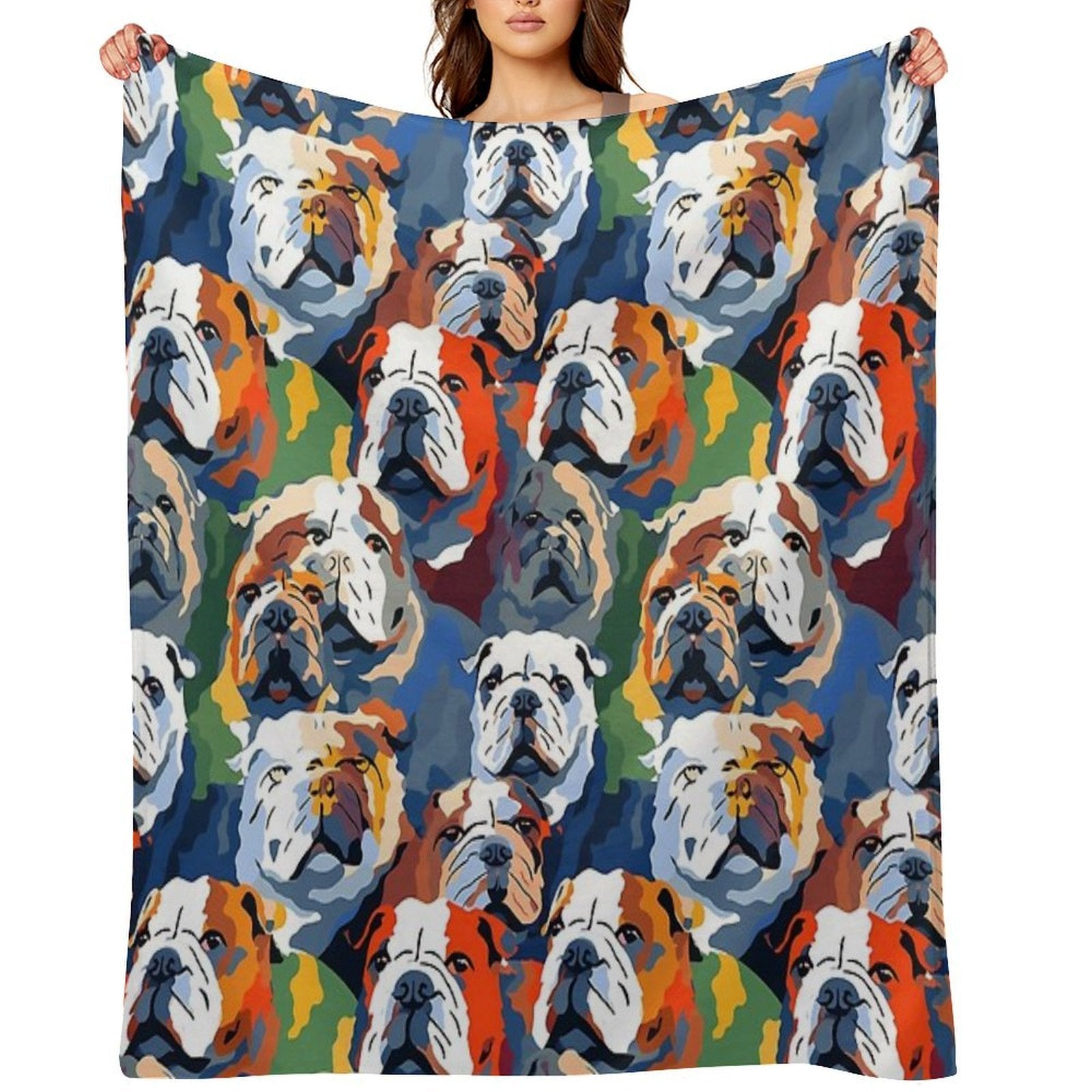 Bulldog in Camouflage Pattern Machine-washable Throw Blanket