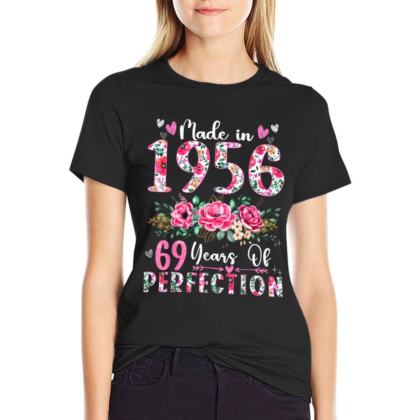 69 Year Old Made In 1956 Floral 69th Birthday Women  Heathered Texture T-Shirt