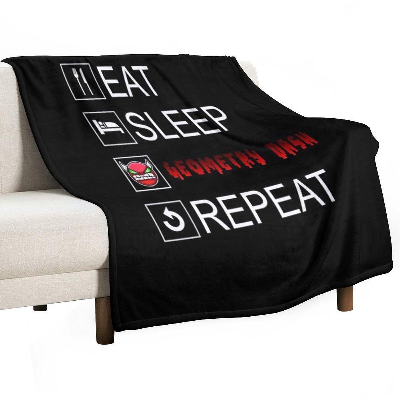 Eat Sleep Geometry Dash Repeat Coloured Compact Throw Blanket