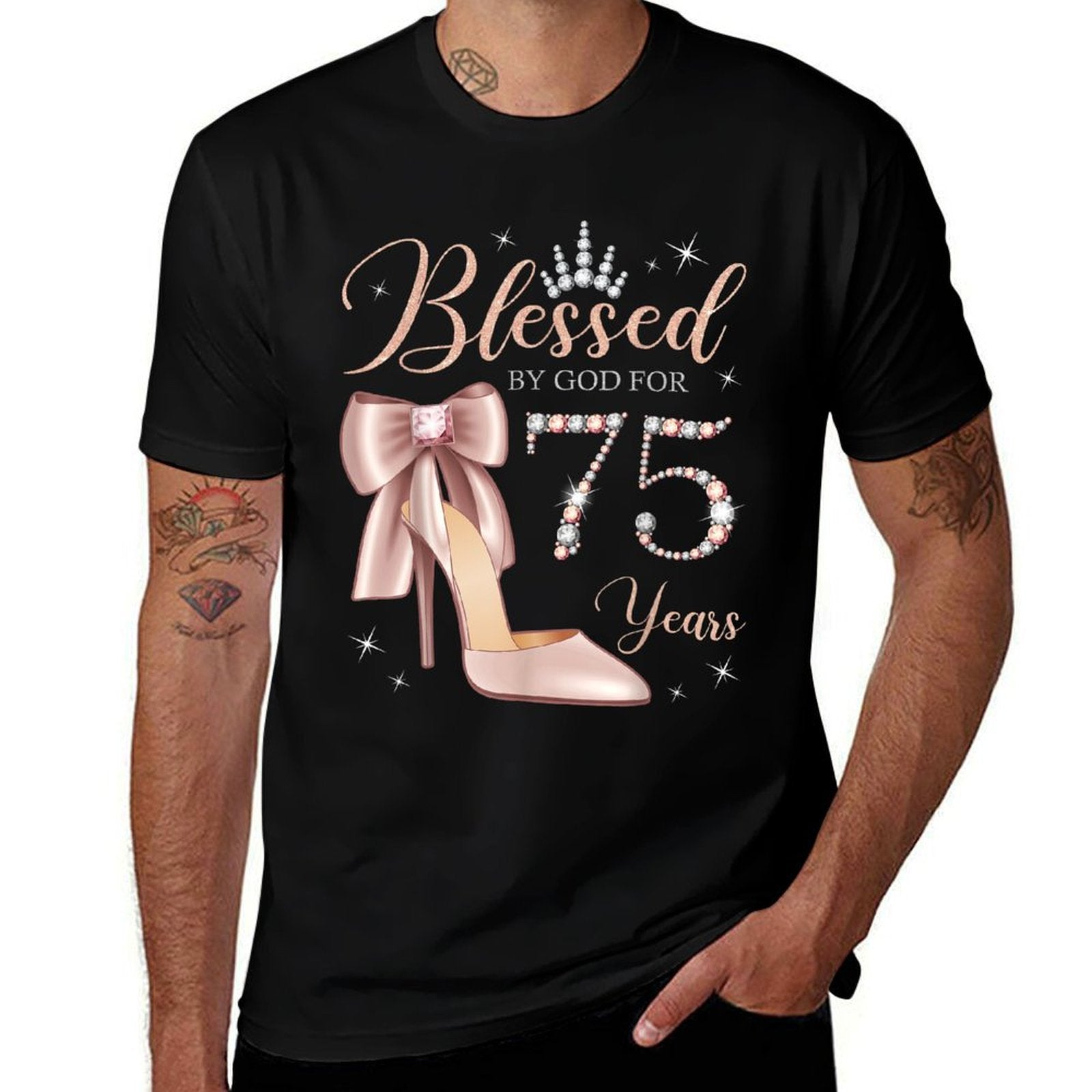 Blessed By God For 75 Years Old 75th Birthday Party Queen  Breathable T-Shirt