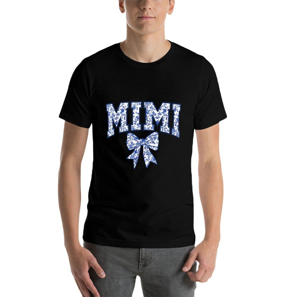 Mimi Coquette Toile Blue Bow Floral Mothers Day Family  Summer-ready Fabric T-Shirt