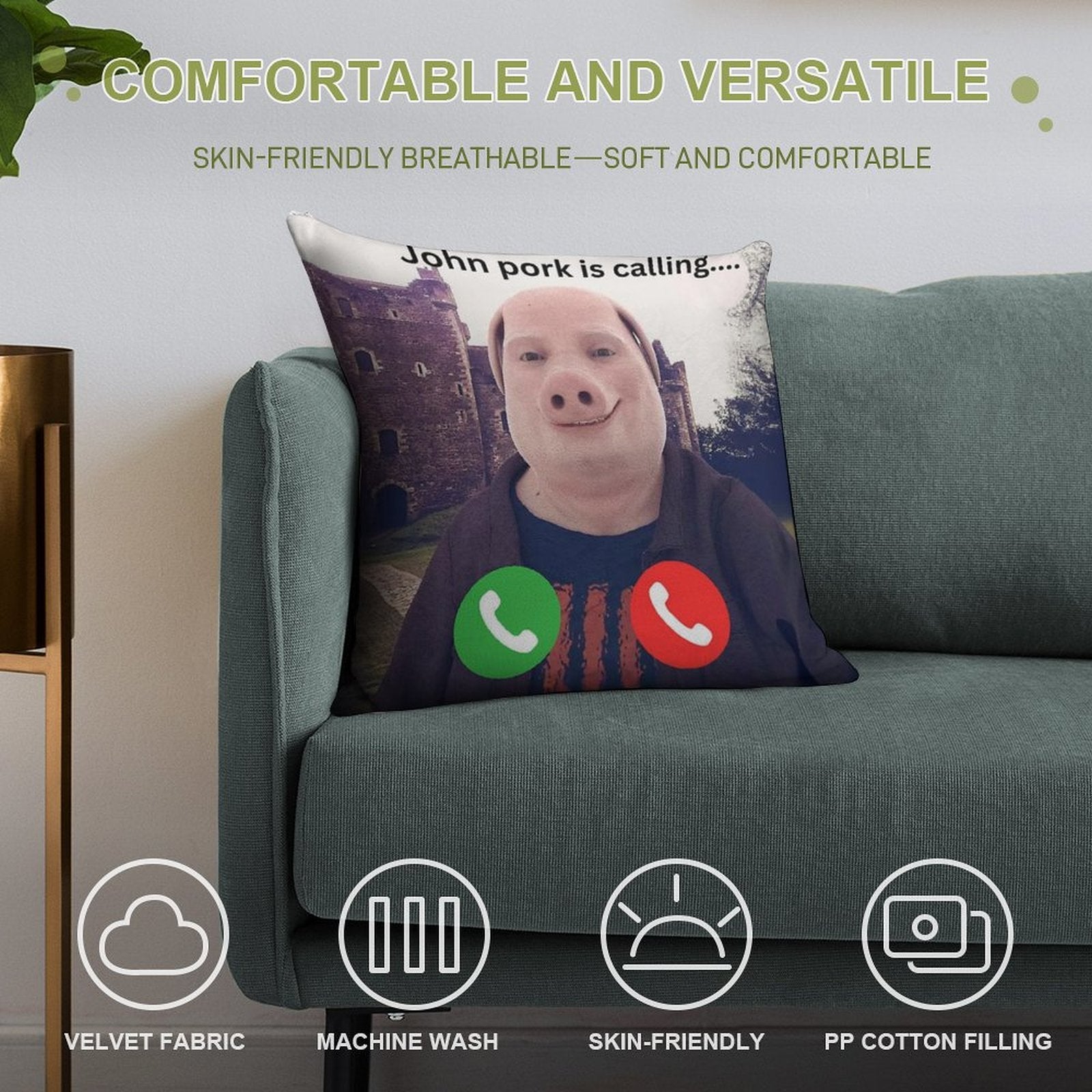 John Pork Is Calling Soft Short Plush Fabric Throw Pillow