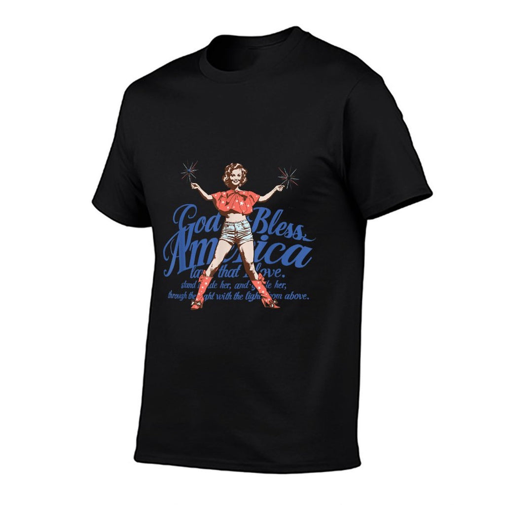 God Bless America Vintage 4th of July Pinup Coquette Bow  Graphic-printed T-Shirt