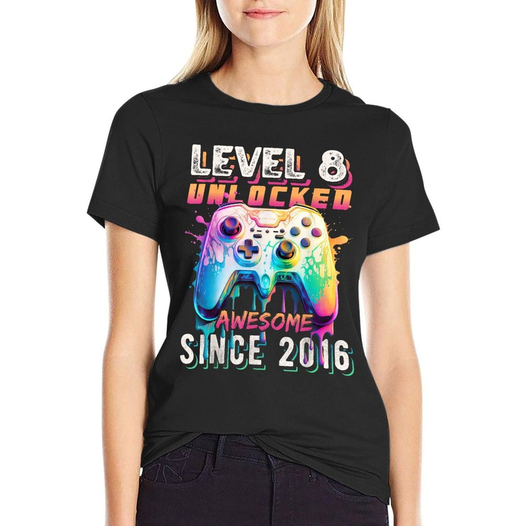 8th Birthday Gamer 8 Year Old Funny Bday Boy Eight Son  Summer-ready Fabric T-Shirt