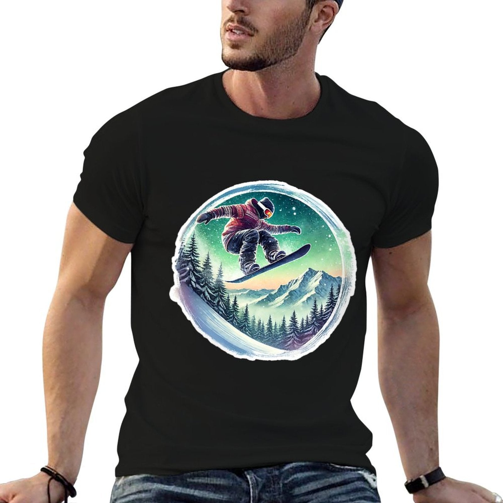 Womens Snowboarder's Twilight Ride  Summer-ready Fabric T-Shirt