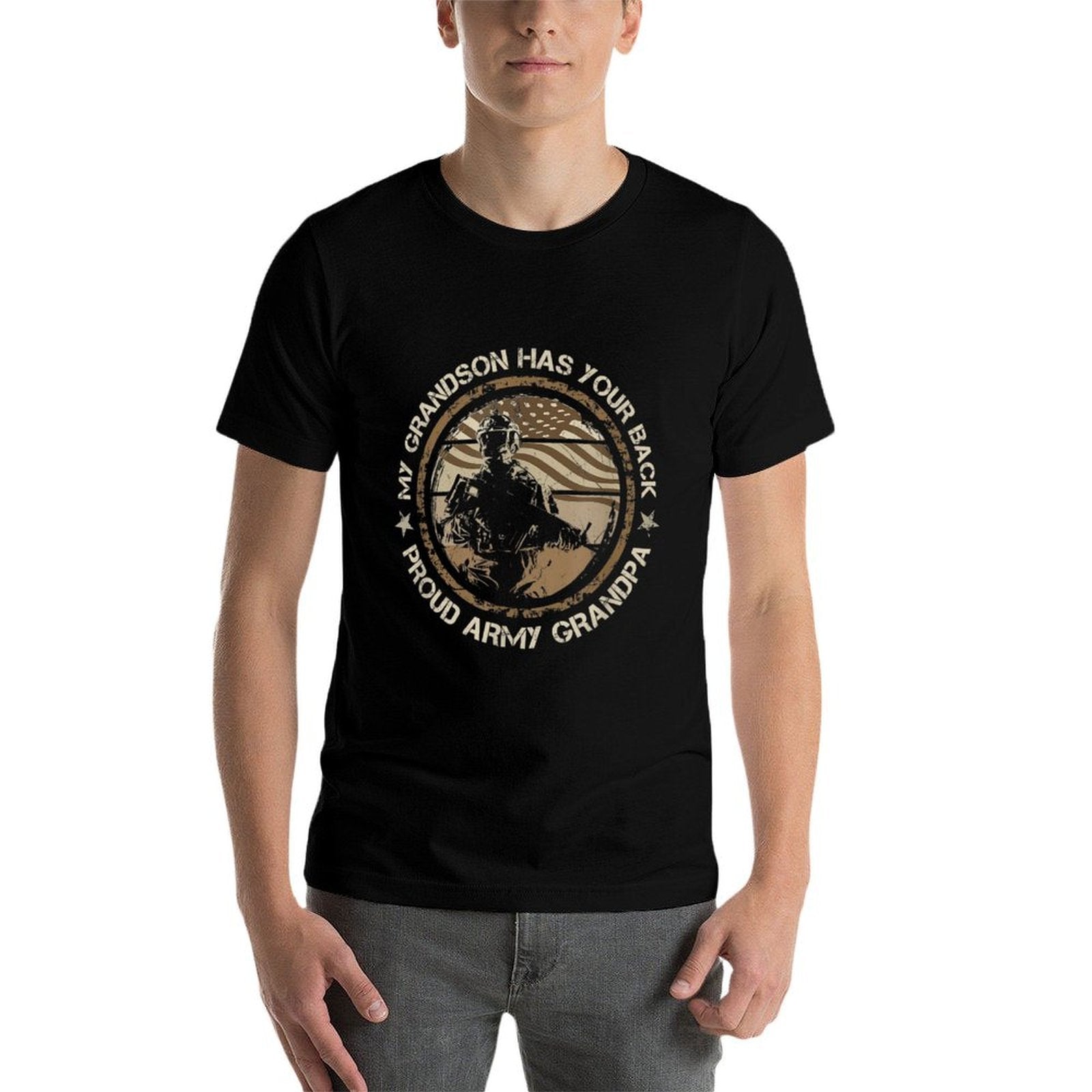 My Grandson Has Your Back Proud Army Grandpa Military Family  High-quality Stitching T-Shirt