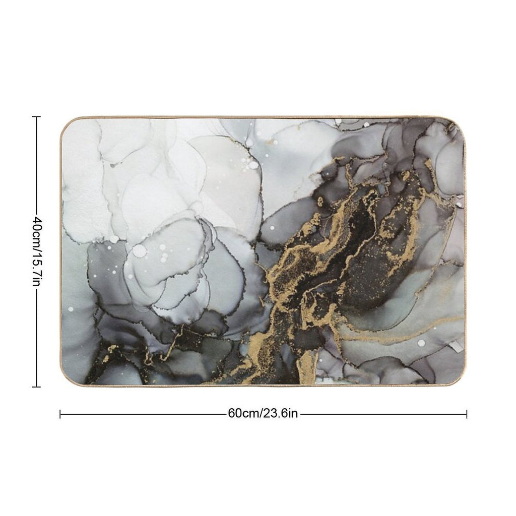Black And Gold Marble Storm  Toxin-Free Bath Mat
