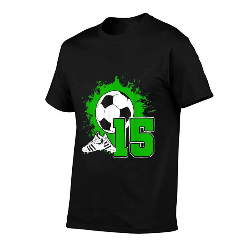 Kids Soccer Birthday Party 15 Year Old Boy 15th Birthday  Ribbed Collar T-Shirt