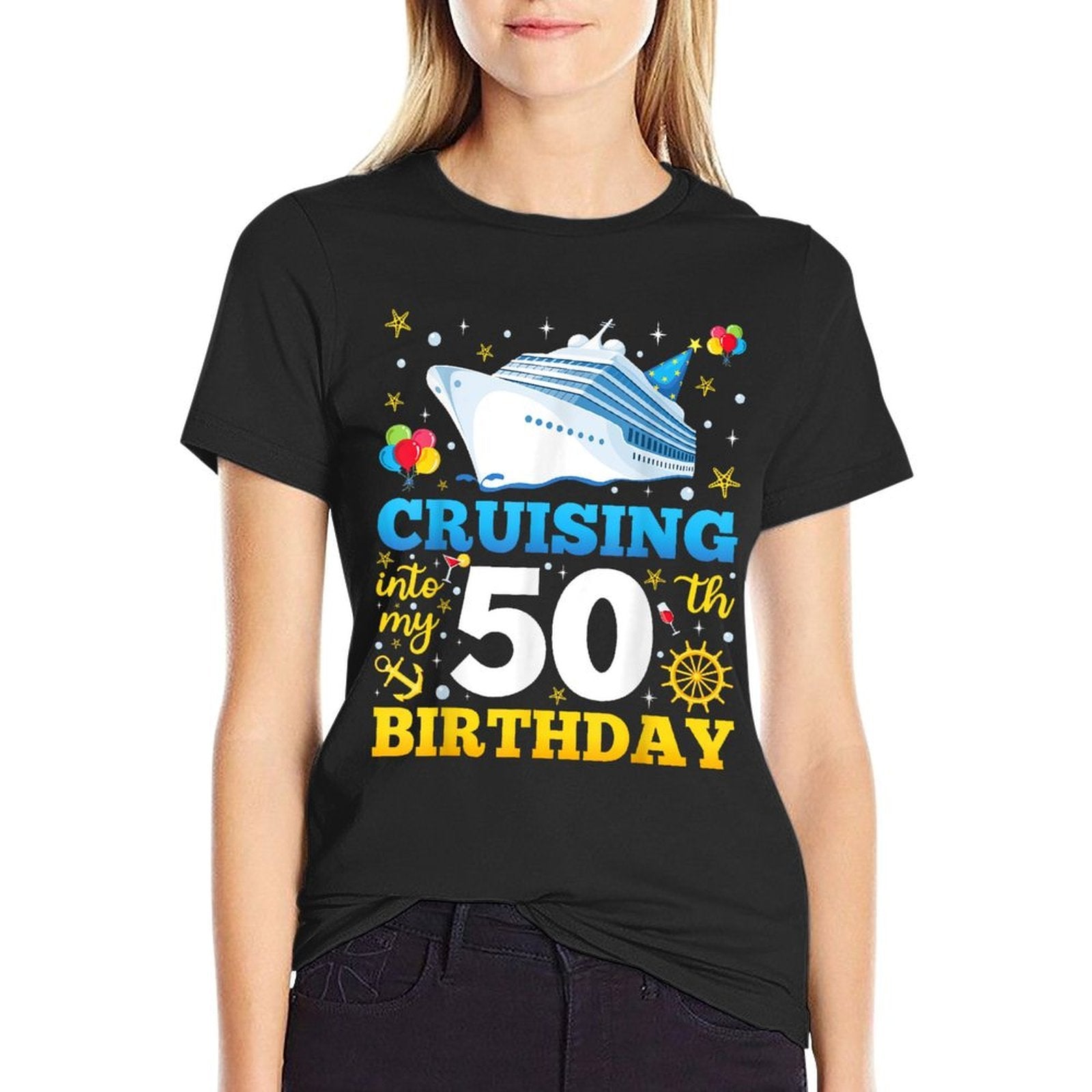 Cruising Into My 50 Year Old Birthday Crew 50th Cruise Bday  Easy-care T-Shirt