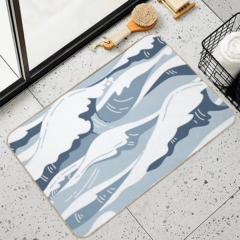 Light Blue Japanese Waves Durable Bath Mat