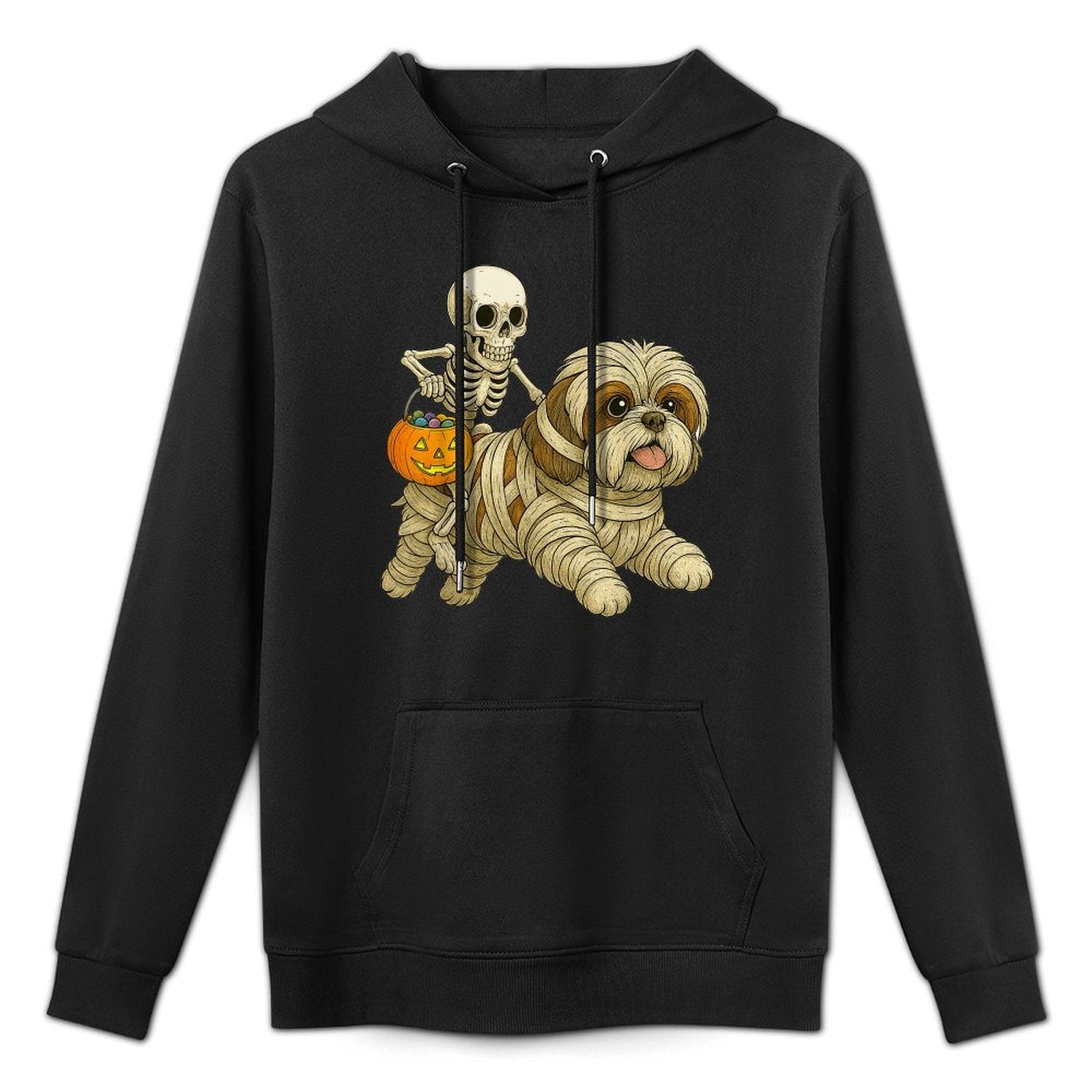 Skeleton Riding Mummy Shih Tzu Dog Halloween Funny Pumpkin Easy Care Hoodie