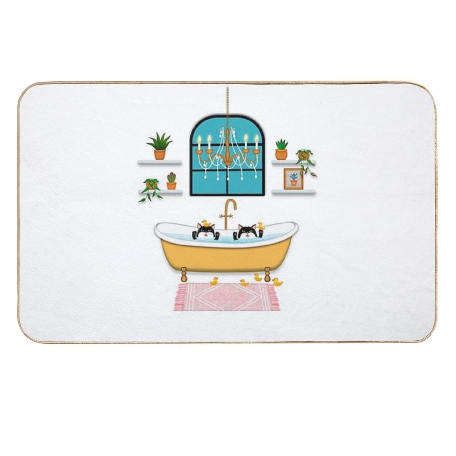 Black Cats Bubble Bath Illustration  Slip-Resistant Bath Mat