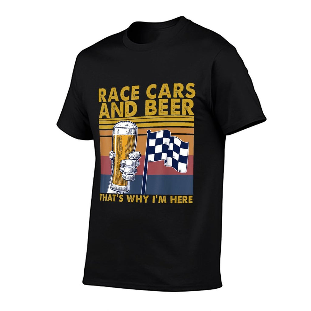 Vintage Race Cars Checkered Beer That's Why I'm Here  Rolled Sleeves T-Shirt