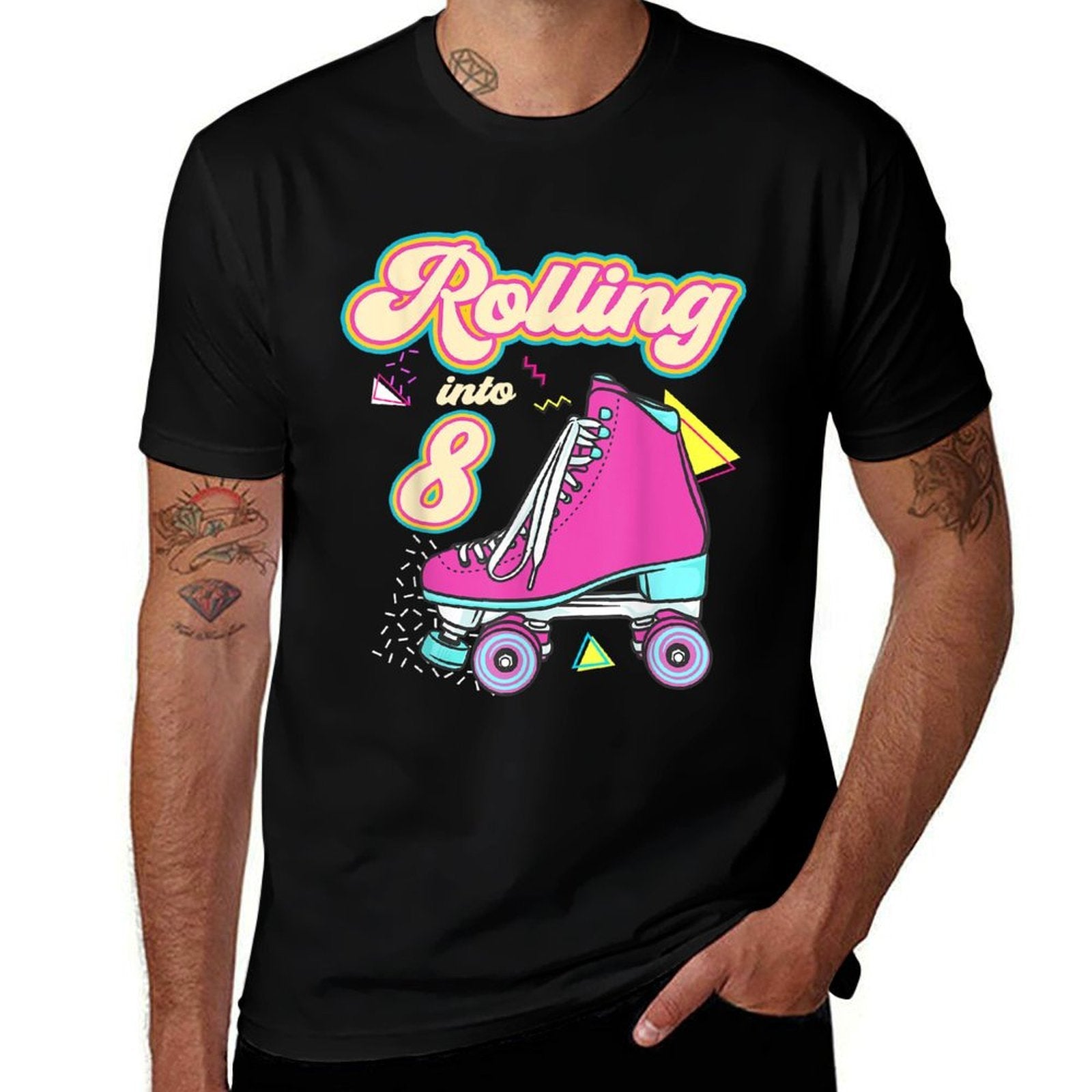 Rolling Into 8 Year Old Roller Skate 8th Birthday Girl  Wrinkle-resistant T-Shirt
