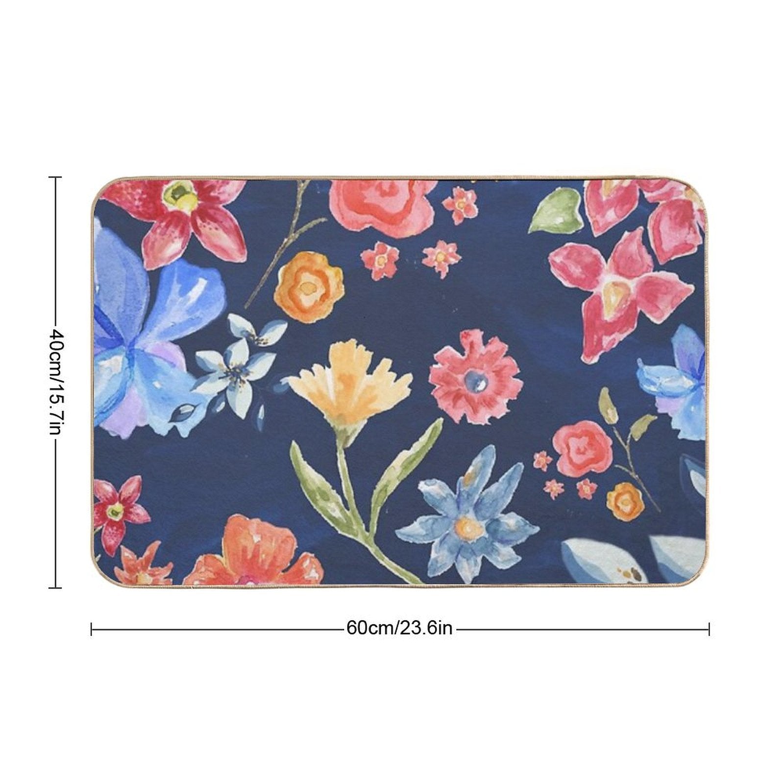 Navy Blue with Colorful Flowers  Whimsical  Fun  Floral Design  Dirt-Trapping Bath Mat