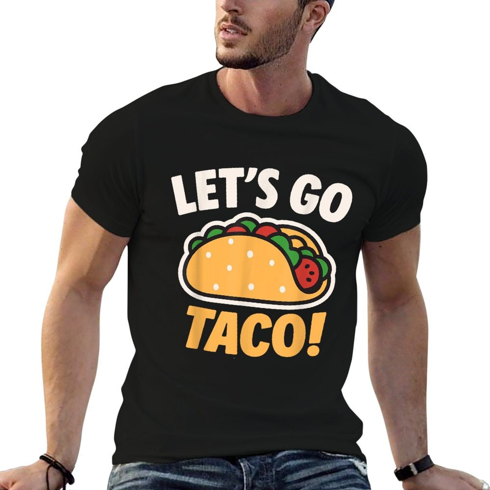 Funny Lets Go Taco  Ribbed Collar T-Shirt
