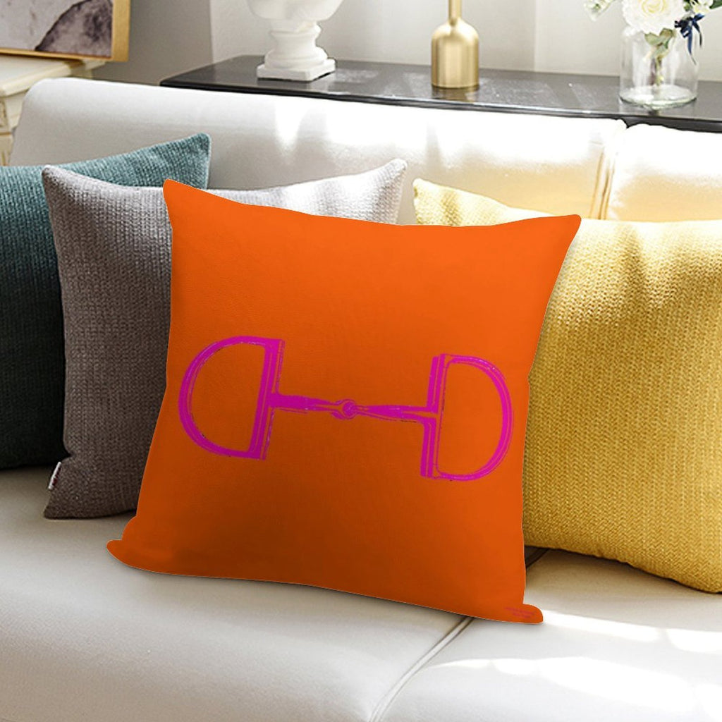 Snaffle Bit Pillow Neon Orange & Pink Soft Short Plush Fabric Throw Pillow