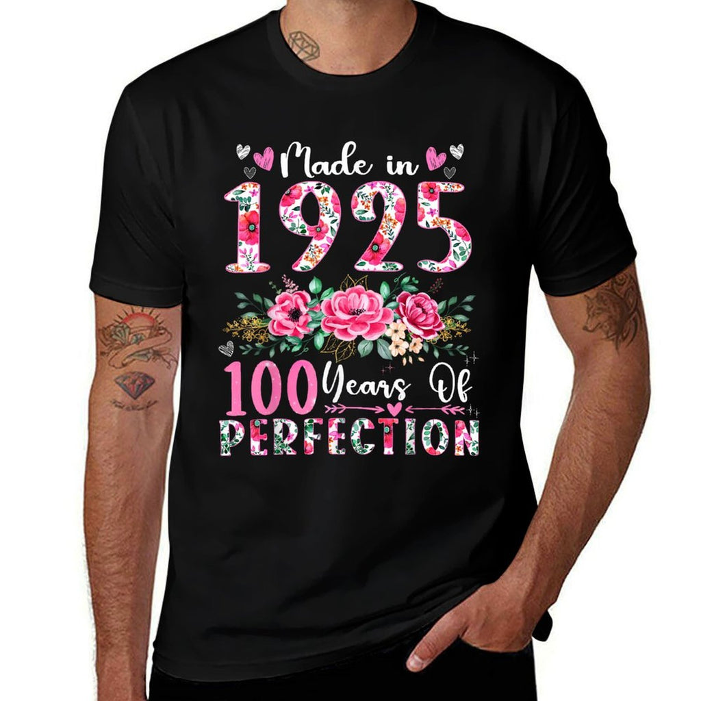100 Year Old Made In 1925 Floral 100th Birthday Women  Heathered Texture T-Shirt