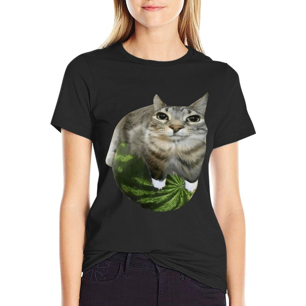 Watermelon Cat Meme  High-quality Stitching T-Shirt