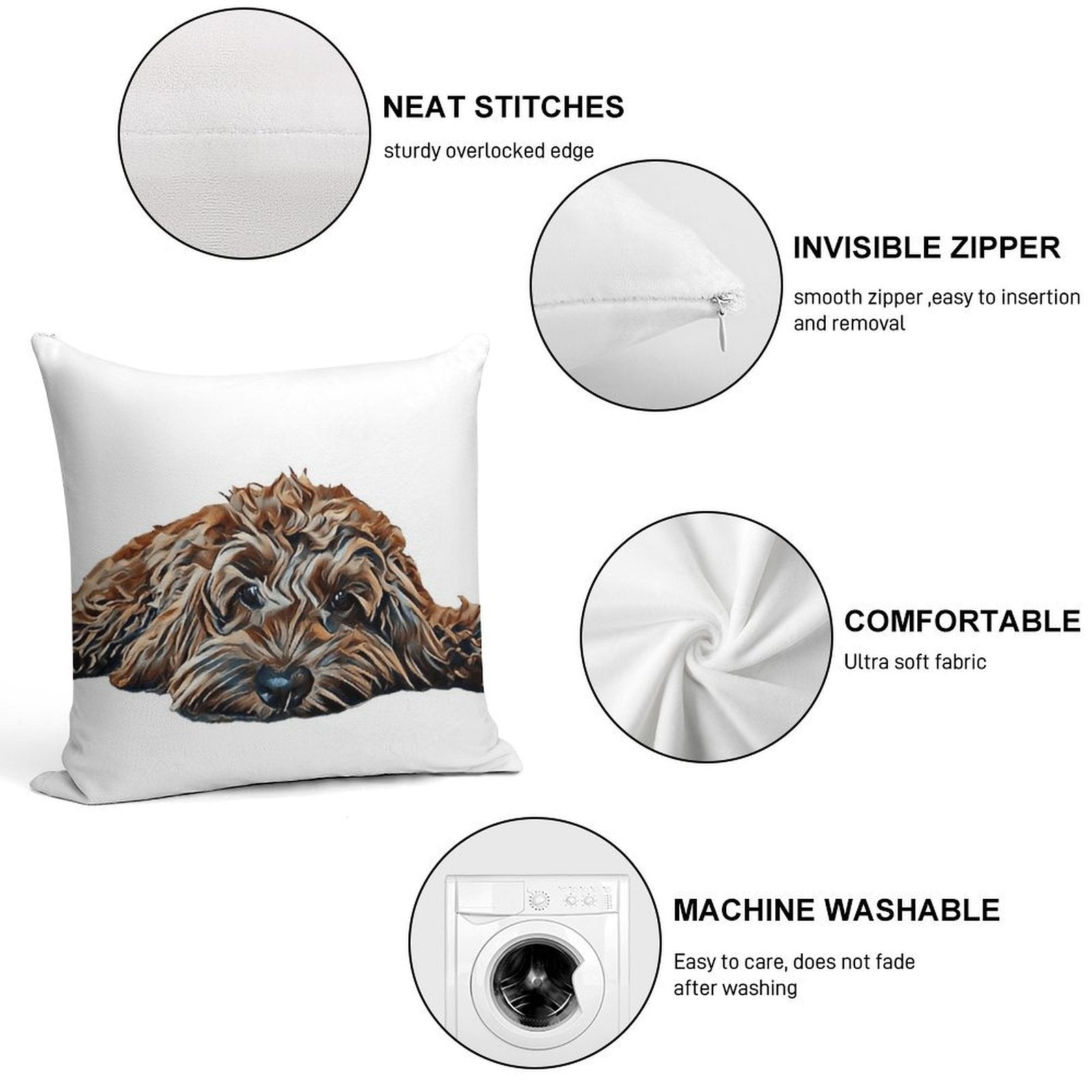 ChocolateBrown Cockapoo - White Background Soft Decorative Cover Throw Pillow
