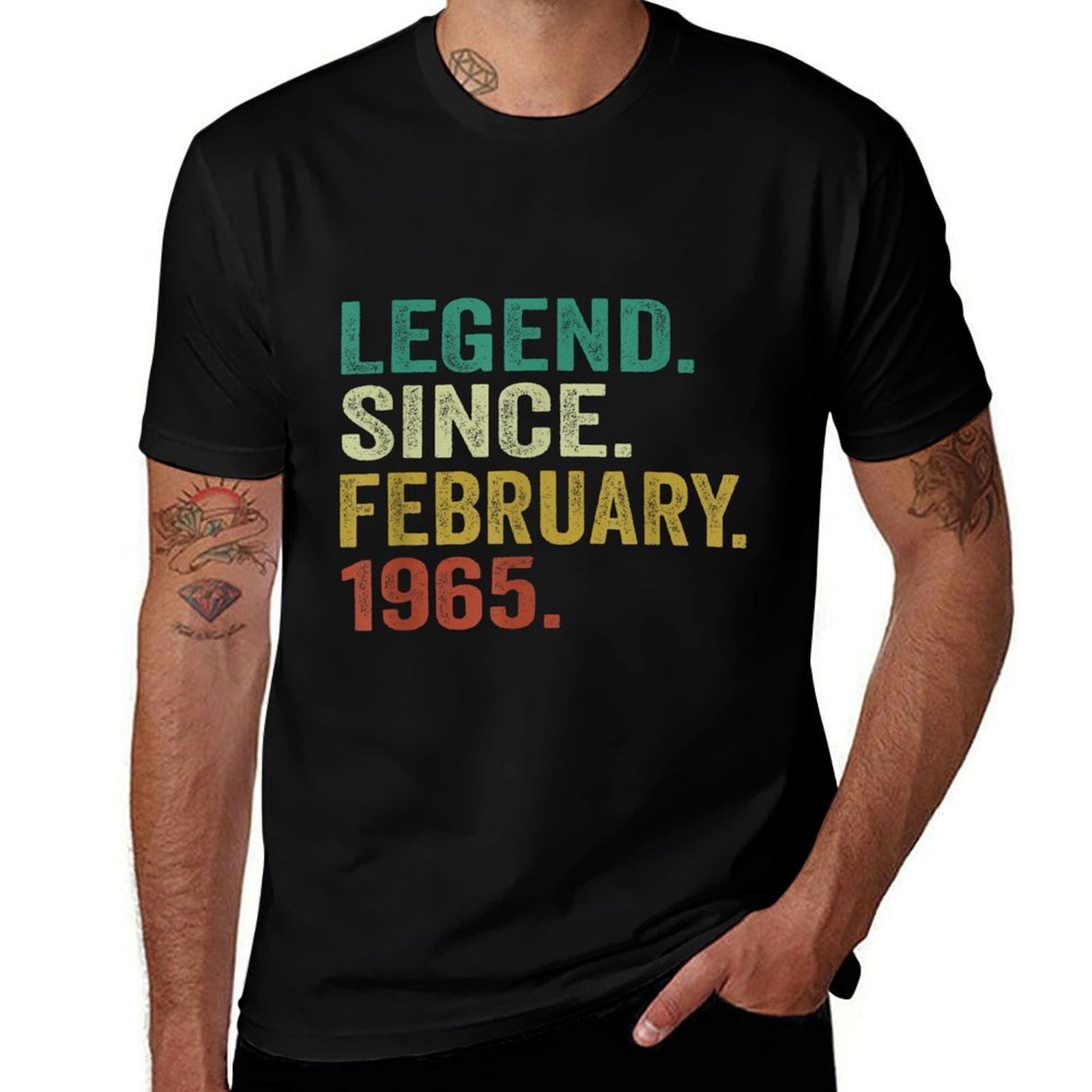 60 Years Old Gifts Legend Since February 1965 60th Birthday  Ribbed Collar T-Shirt