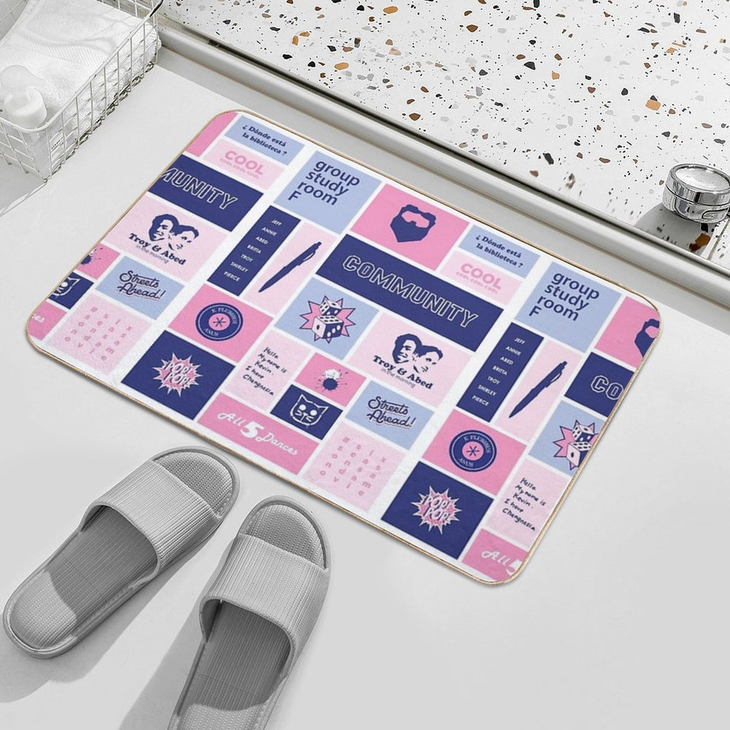Community Collage Pink  Blue  Absorbent Bath Mat