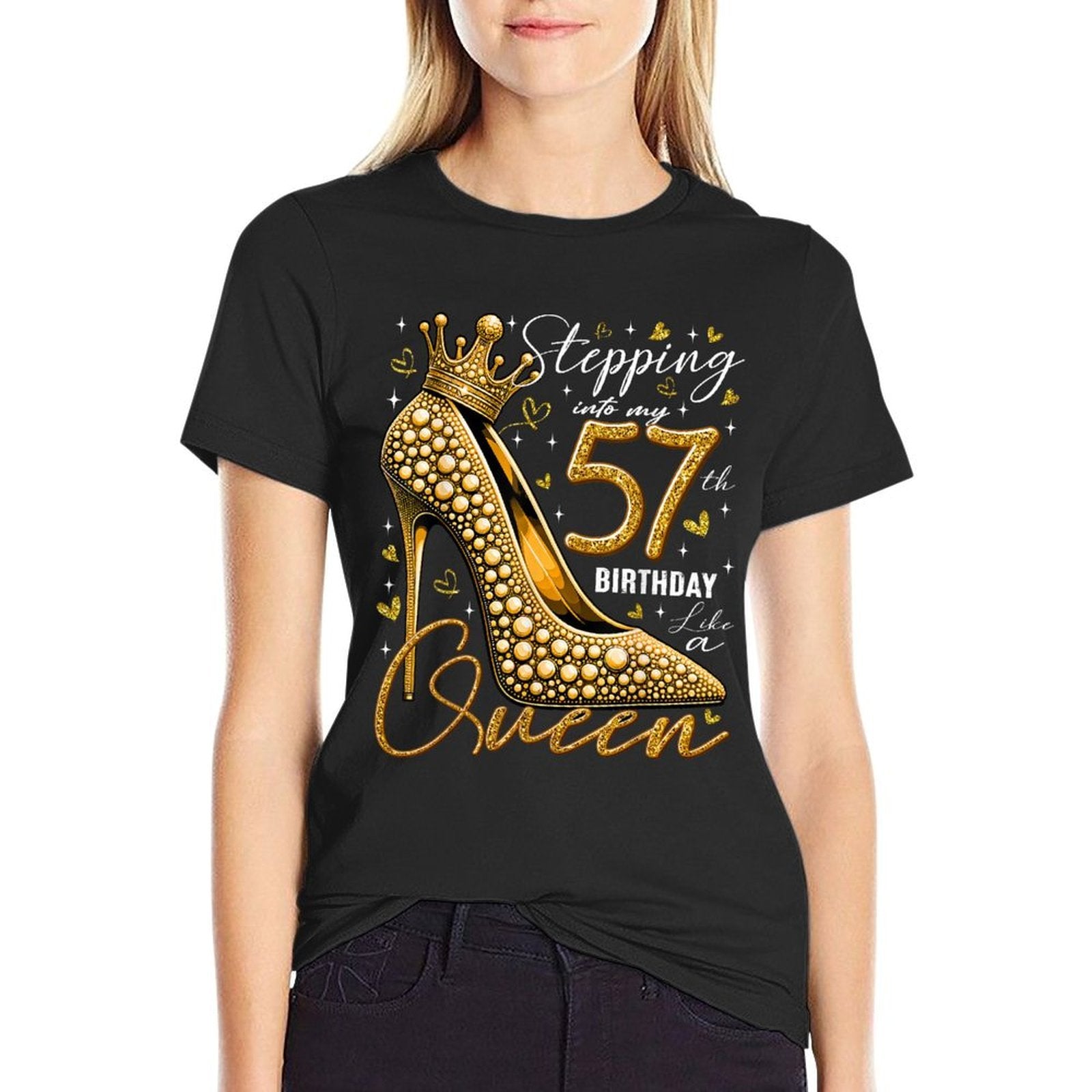 57 Year Old Gifts High Heels Stepping Into My 57th Birthday  Wrinkle-resistant T-Shirt
