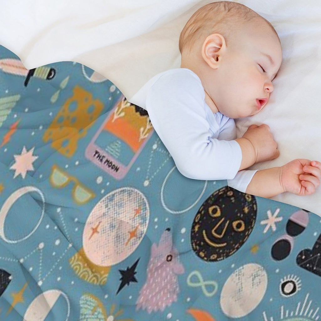 Lunar Pattern Blue Moon Wrinkle-free Throw Blanket