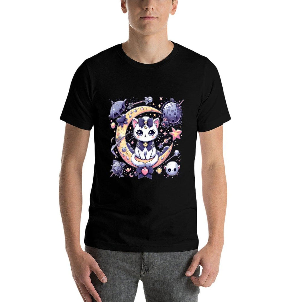 Sailor Meow Cute Moon Cat Space Magic Gothic Halloween  Oversized Silhouette T-Shirt